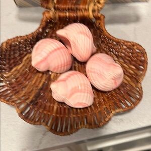 Avon Pink Seashells in Woven Shell Basket Vintage
